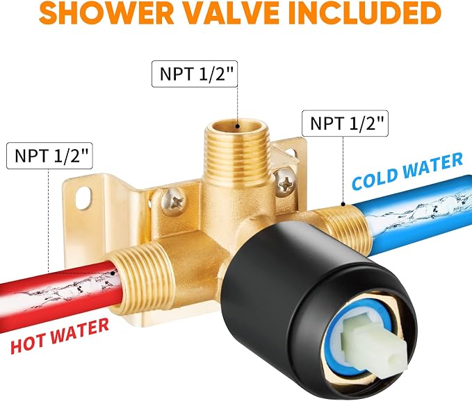 Black Shower Head And Faucet Set Complete With Valve Shower Fixtures With 6 Inch High Pressure Rain Shower Head Trim kit Regaderas Para bBaño Modernas