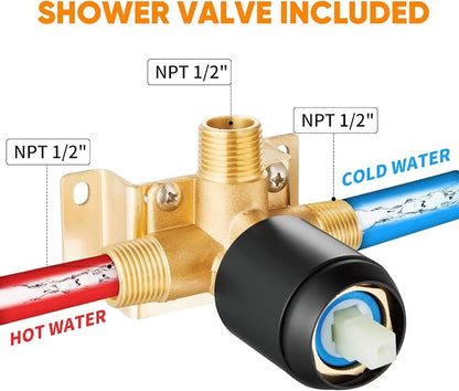 Black Shower Head And Faucet Set Complete With Valve Shower Fixtures With 6 Inch High Pressure Rain Shower Head Trim kit Regaderas Para bBaño Modernas