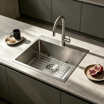 18x18 Inch Bar Sink Drop In Kitchen Sink, Topmount Stainless Steel Square Small Workstation Sinks, Single Bowl Kitchen Sinks for Laundry Wet Bar Prep RV Office Outdoor Yard