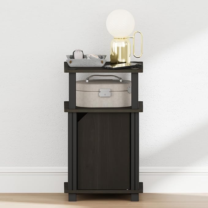 Furinno JUST Night Stand, 3-Tier Nightstand with Door Cabinet, Side Table, End Table with Open Shelf, for Living Room, Bedroom, Espresso