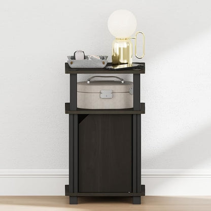 Furinno JUST Night Stand, 3-Tier Nightstand with Door Cabinet, Side Table, End Table with Open Shelf, for Living Room, Bedroom, Espresso