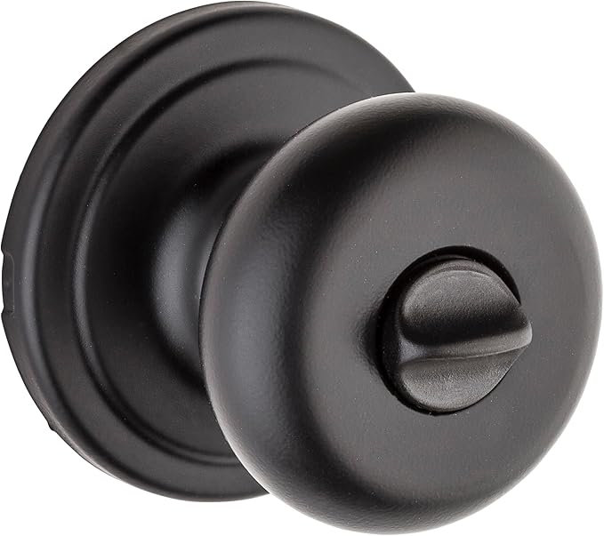 Kwikset Hancock Interior Privacy Door Knob with Lock, Door Handle For Bathroom and Bedroom, Matte Black Keyless Turn Lock Doorknob, with Microban Protection