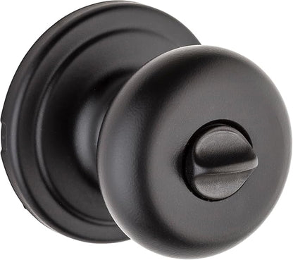 Kwikset Hancock Interior Privacy Door Knob with Lock, Door Handle For Bathroom and Bedroom, Matte Black Keyless Turn Lock Doorknob, with Microban Protection