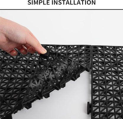 FAHKNS 12 PCS Interlocking Drainage Mat, 12“x12” Drainage Tiles Interlocking, PVC Non-Slip Splicing Interlocking Floor Tiles for Bathroom, Kitchen, Swimming Pool, Garden, Black