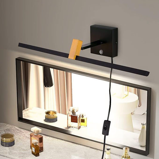 MantoLite LED Dimmable Bathroom Mirror Vanity Light Fixture 24inch 14W Cabinet Picture Wall Lights, Indoor Lightings Wall Sconce with Ajustable Arm Bedside Reading Lamp, Pulg in Display Lamps Black