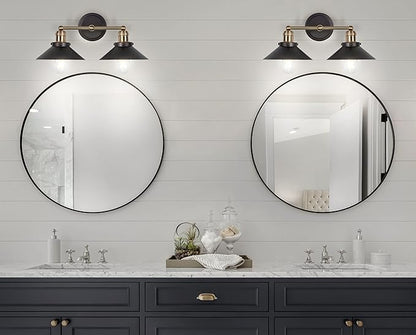 JONATHAN Y 17.5" Oil Rubbed Bronze/Brass Gold 2-Light Industrial Farmhouse Metal Vanity Light Wall Sconce, Metal Shade for Bathroom Mirror, Kitchen, Entryway, LED Bulb Included (JYL7427C)