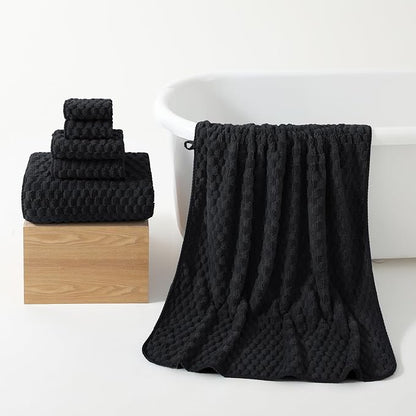 REDKISS Black Microfiber Towels Set of 6-35x70 Inches Oversized Bath Sheets, Extra Large Bath Towels Set of 6 for Adults, Super Soft Quick Dry Lint Free Absorbent Waffle Microfiber Shower Towels
