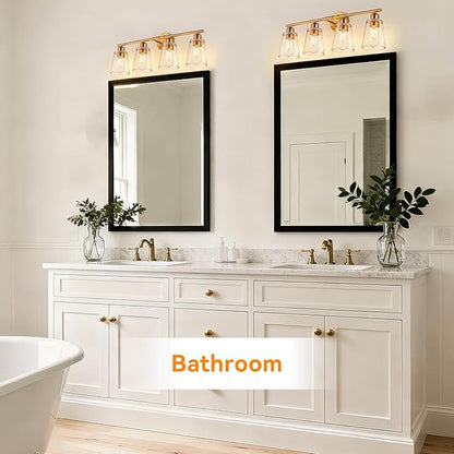TALOYA 27 Inch Brushed Gold Bathroom Light Fixtures with Thickend Clear Tapered Glass Shade, 4-Light Modern Vanity Light Over Mirror for Bathrooms, Bedrooms (Bulbs Not Included)