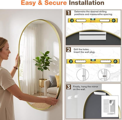 30"x36" Brushed Gold Oval Bathroom Mirror for Over Sink, Vanity Mirror | Aluminum Alloy Frame, Clear Reflection, Rust-Resistant, Vertical or Horizontal, Wall Mount, Bedroom and Entryway