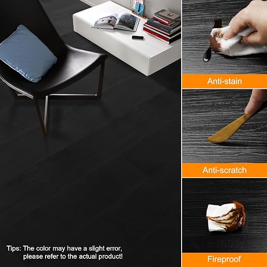 36-Pack 54 Sq.ft Peel and Stick Floor Tiles,Black Vinyl Flooring Wood Plank,Self-Adhesive Waterproof for Bedroom, Kitchen, Living Room Home Decor