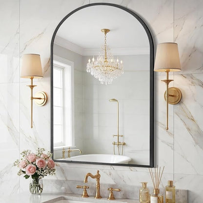 Sweetcrispy 26"x38" Arched Bathroom Mirror, Bathroom Mirrors for Over Sink | Modern Wall Mirrors Arch Decorative for Entryway, Bedroom, Vanity,Horizontal or Vertical Hanging, Black