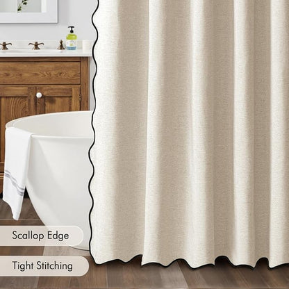 MIULEE Beige Scalloped Shower Curtain Linen Textured with 12 Metal Hooks Cute Heavy Duty Washable Waterproof Neutral Thick Cloth Shower Curtains with Black Border for Bathroom Bathtub,W72*L72 Cream | Linen Textured, Waterproof, Washable, 12 Metal Hooks...