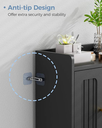 BEWISHOME Small Floor Cabinet,Toilet Paper Storage,Bathroom Storage Cabinet | with 4 Doors and Shelves, Bathroom Organizers and Storage for Small Spaces, Black 7.9" D x 14.6" W x 31" H YYG11B