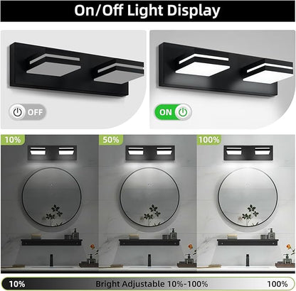 OKELI 2 Light Black Bathroom Vanity Light Over Mirror Modern LED Dimmable Bathroom Light Fixture Black 350° Rotatable Lamp Head 16W 6000K Cold White ETL Listed