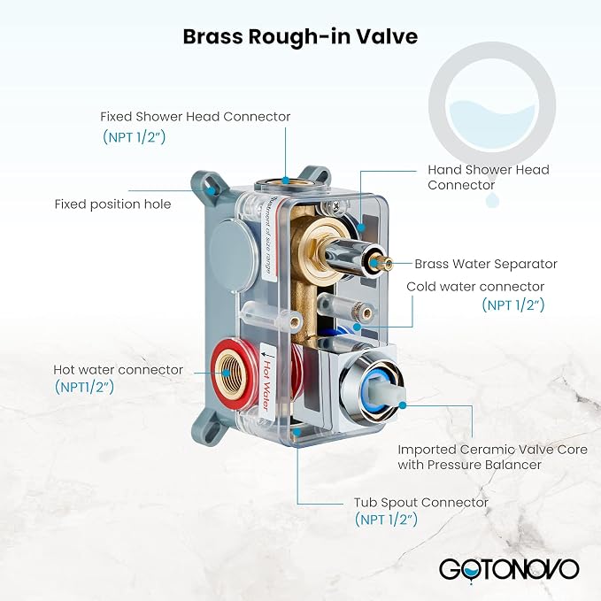 gotonovo Tub Shower Faucet Set with Valve Kit 10’’ Head,Polished Chrome | Shower System with Tub Spout,SUS304 Rain Head with Handheld Sprayer,Swivel Spout,All Metal,Rough-In Valve Trim Kit,Wall Mount