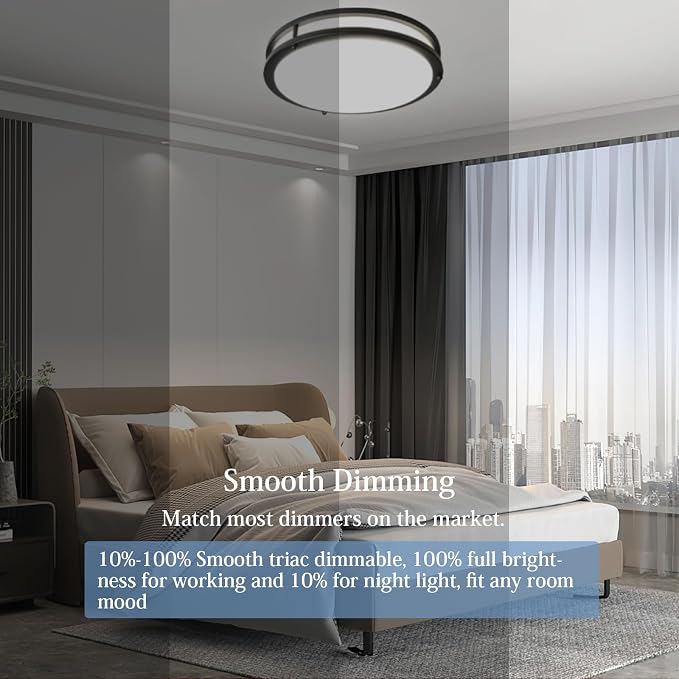 10inch LED Flush Mount Ceiling Light Fixture Dimmable Matte Black, Easy Install LED Ceiling Lamp Fixture Without Flicker, Super Bright 24W 2400LM 5000K 2-Pack