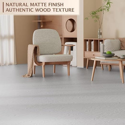Peel and Stick Floor Tile, 30 Pcs 12" x 12" Waterproof Wood Grain Luxury Vinyl Plank Flooring, Easy DIY Self Adhesive Vinyl Floor for Bathroom, Kitchen, Living Room, White Washed Oak