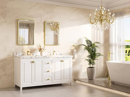 Brushed Gold Mirror 20 x 30 Beveled Edge Tempered Glass, Rounded Corner Rectangle Bathroom Mirror for Over Sink for Modern Bathroom, Living Room, Bedroom, Entryway