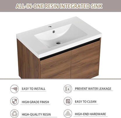 30" Floating Bathroom Vanity,30 Inch Bathroom Vanity with Sink,Single Sink Wall Mounted Vanity Combo,Dark Brown Wall Mounted Cabinet Set