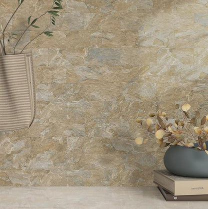 AULIGET Sandstone Peel and Stick Backsplash Wall Tiles, 3" x 6" PVC Faux Stone Stick on Tiles, Pack of 4