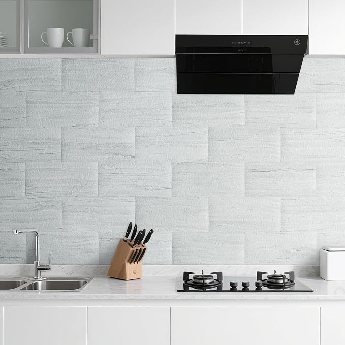 AULIGET 2-Piece Light Shale Peel and Stick Backsplash Wall Tiles, 6" x 12" PVC Faux Stone Stick on Tile for Backsplash Kitchen, Bathroom, Laundry Room, Camper, Fireplace