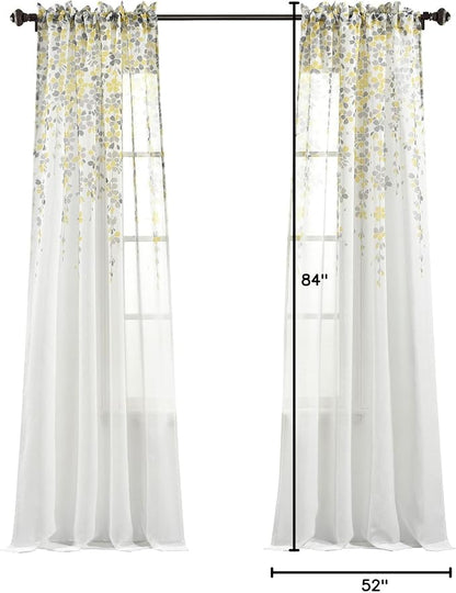 Lush Decor Weeping Flower Sheer Window Curtain Panels, Pair, 38" W x 84" L + 2" Header, Yellow & Gray - Sheer Curtains - Farmhouse Decor - Floral Curtains for Living Room, Bedroom & Dining Room