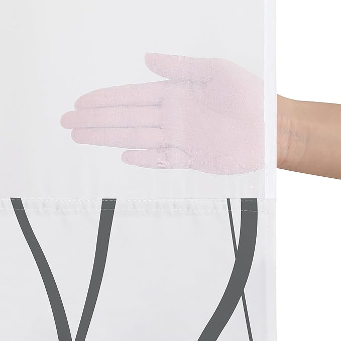 Americanflat 72x75 Hookless Shower Curtain - Water-Resistant Soft Waves Shower Curtain with Sheer Panel, Snap-in Liner, and Durable Grommets - 100% Polyester - Black and White