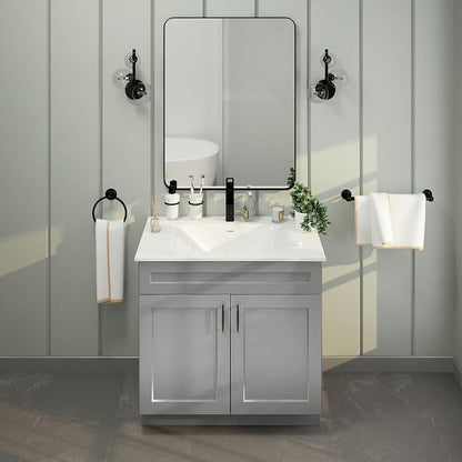 36" Light Grey Shaker Bathroom Vanity Base – Ready-to-Assemble Sink Cabinet, Freestanding Bathroom Vanity Base Only, No Top or Sink