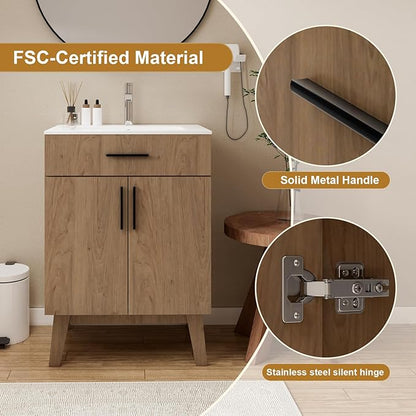 24" Bathroom Vanity Without Sink,Bathroom Vanity no Sink Vanity Combo with Two Soft Close Cabinet Doors, Modern Single Bathroom Cabinet Set with Metal Handles