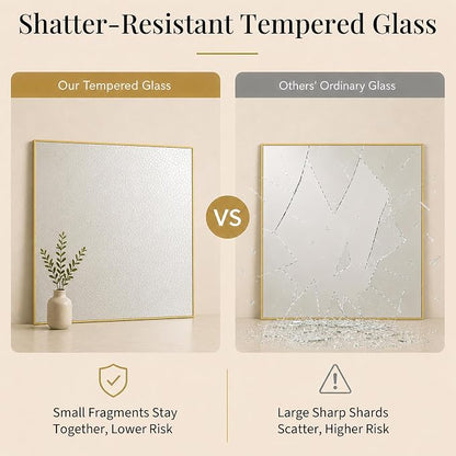 30"x30" Brushed Gold Framed Square Bathroom Vanity Wall Mirror | Accent Wall Mirror, Square Geometric Look, Slim Metal Frame, Living Room or Entryway, Keyhole Mount, Tempered Glass