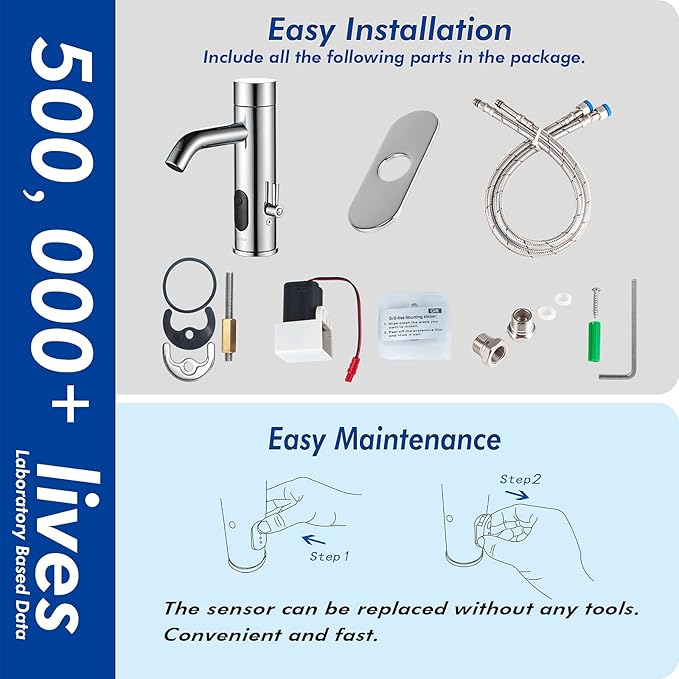 Manual and Automatic Faucet, Touchless Bathroom Faucet with One Temperature Control Rod, Chrome, TS-5303C
