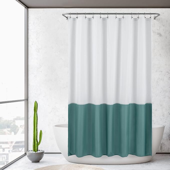 ALYVIA SPRING Waterproof Fabric Shower Curtain or Liner White/Teal, 72x72 | 3 Magnets, Soft Cloth & Hotel Quality, Machine Washable, Light-Weight, Standard Size