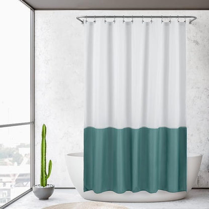 ALYVIA SPRING Waterproof Fabric Shower Curtain or Liner White/Teal, 72x72 | 3 Magnets, Soft Cloth & Hotel Quality, Machine Washable, Light-Weight, Standard Size