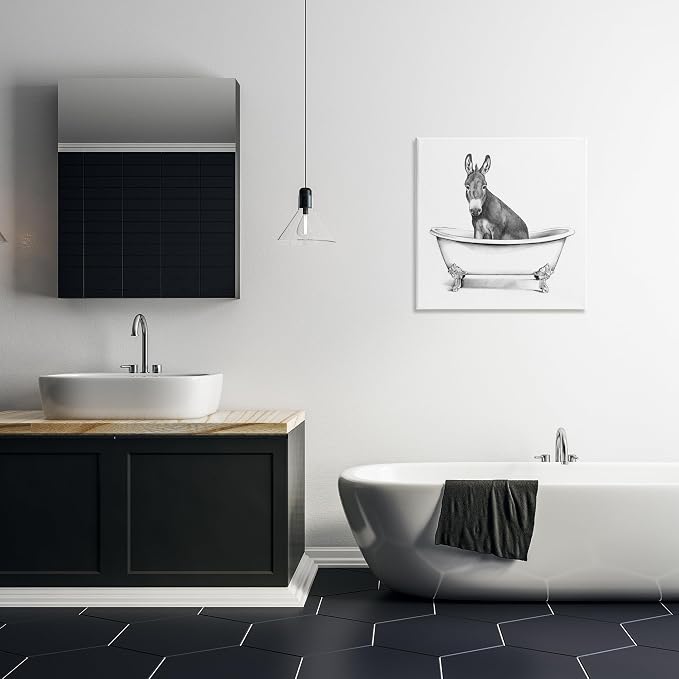 Stupell Industries Donkey in Bathtub Sketch, 24 x 24 Inch Canvas Wall Art | Stupell Industries · By Victoria Borges · Ready to hang · Charming bath and laundry decor · Made in USA