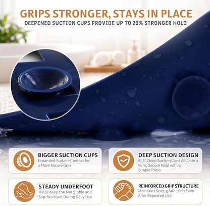 Yimobra Bathtub Mat Non Slip, 35"X16" Shower Mat with Strong Suction Cups & Drain Holes, Long Anti Slip Bath Tub Mat for Inside Shower, Machine Washable Fast Drying, Bathroom Essentials, Navy Blue