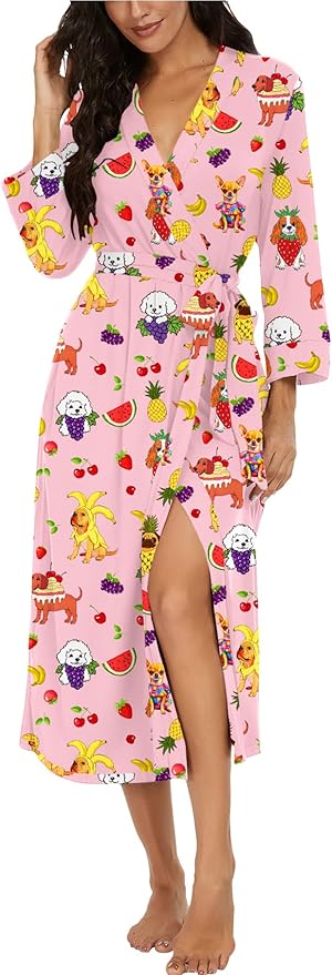 VINTATRE Women Kimono Robes Long Knit Bathrobe Lightweight Soft Knit Sleepwear V-neck Casual Ladies Loungewear