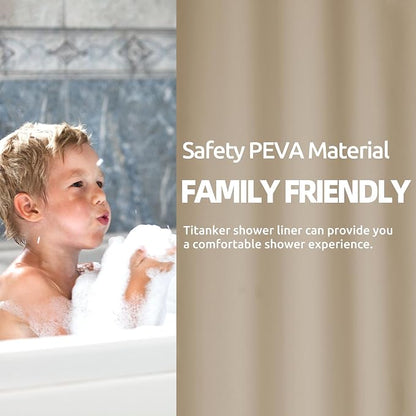 Titanker Shower Curtain Liner 72x72 Tan Shower Liner Lightweight PEVA Shower Curtains for Bathroom, Waterproof Shower Liner with Magnets and Rustproof Grommet Holes