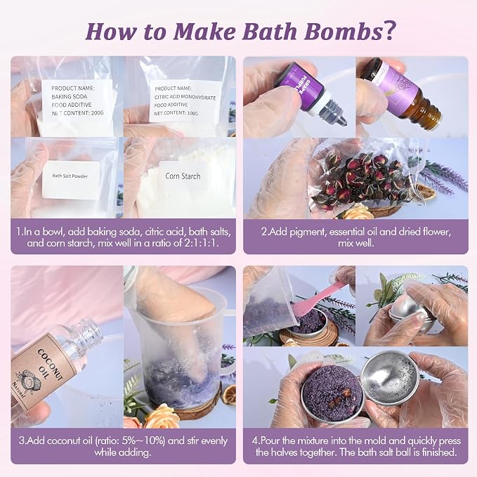 Bath Bomb Making Kit- DIY Bath Bomb Set for Kids Adults, Make Your Own Spa Kit, Shower Craft Kits with Bath Bomb Molds, Press, Spa Craft Kits, Bath Bombs Making Supplies Gifts for Girls Women