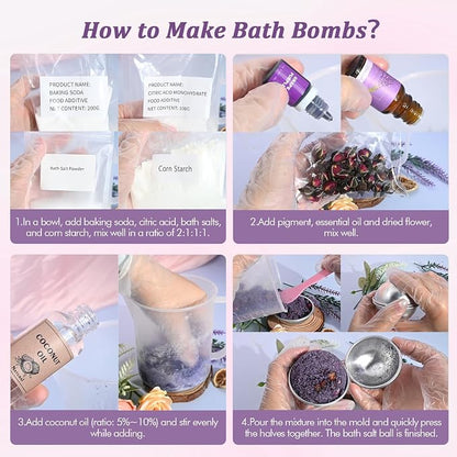 Bath Bomb Making Kit- DIY Bath Bomb Set for Kids Adults, Make Your Own Spa Kit, Shower Craft Kits with Bath Bomb Molds, Press, Spa Craft Kits, Bath Bombs Making Supplies Gifts for Girls Women