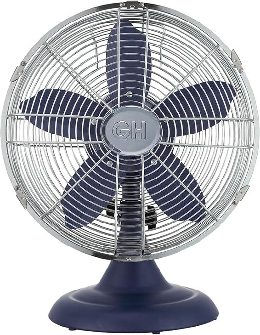 Good Housekeeping 92618 All-Metal 12" Retro Desk Office Table Fan with Wide Oscillation, 3-Speed Settings & Carrying Handle, Maritime Blue