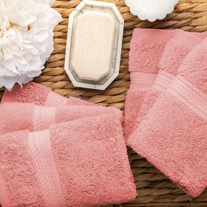 Superior Egyptian Cotton Plush & Absorbent, Face Towel Set of 6, Tea Rose | Quick Dry, Soft Luxury Towel Set, Bath Essentials for Bathroom, Guest Bath, Spa, 2 Piece Face, Madeline Towels
