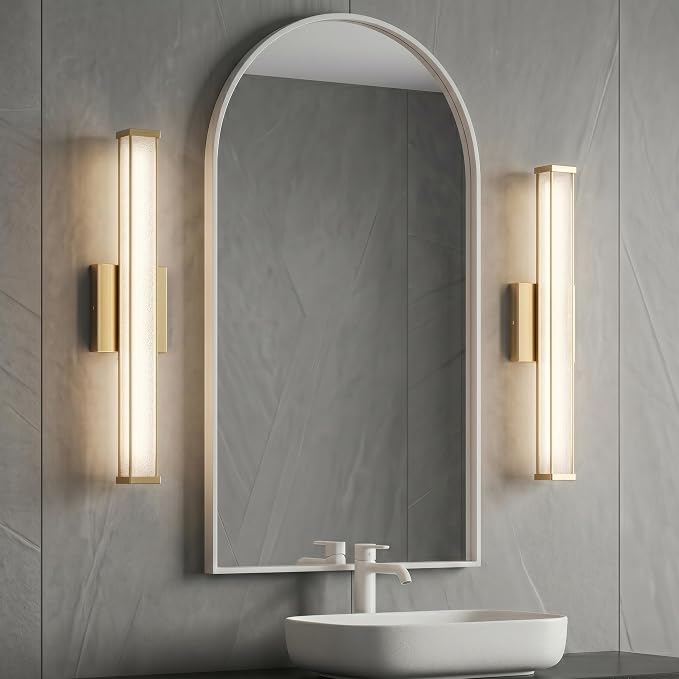 URSOLA 24" Modern LED Bathroom Light Fixtures, Golden 3CCT Dimmable Bathroom Vanity Light Over Mirror, Bathroom Vanity Bath Bar Lights with Double Layer Acrylic Shade
