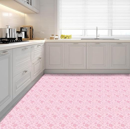 Pink Sparkle Floral Peel and Stick Floor Tiles 12x12 Inch 10PCS | Pink floral pattern with a printed sparkle look vinyl floor stickers for kitchen bathroom entryway and indoor home decor