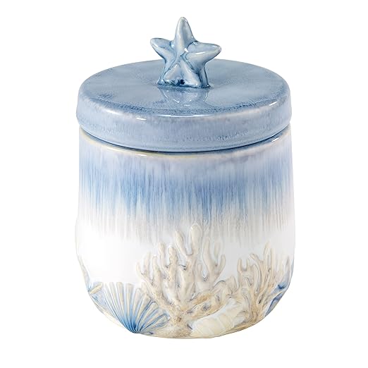 Avanti Linens - Covered Jar, Guest Bathroom Essentials, Beach Inspired Home Decor (Abstract Coastal Collection)