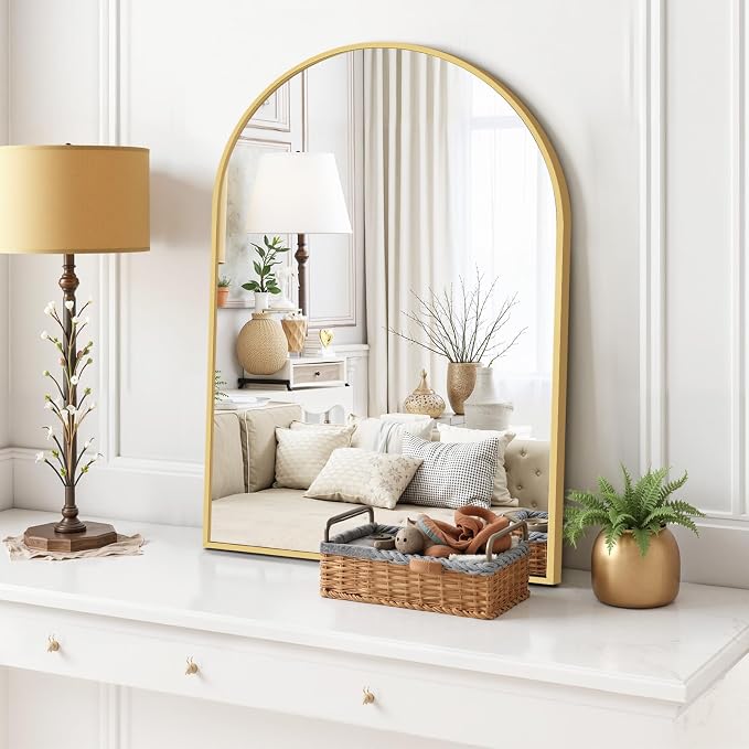 Arched Wall Mirror 30x20 Inch Gold Bathroom Vanity Mirror with Metal Frame | Modern Arch Mirror for Bedroom, Living Room, Entryway, Wall Mounted Decorative Mirror