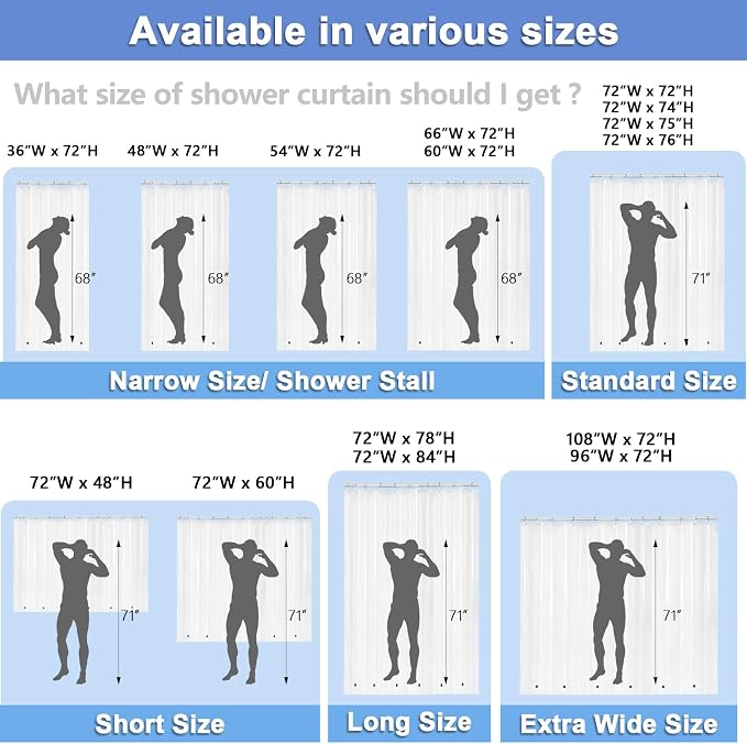 74 inch Long Clear Shower Curtain Liner with Magnets and Rustproof Grommets, Lightweight, Waterproof, Odor-Free, Suitable for Home, Hotel, Office etc. (72Wx74H)