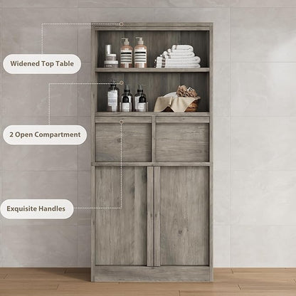 GAOMON 51" Tall Bathroom Storage Cabinet, Floor Cabinet with Doors & 2 Drawers, Organizer Cabinet Freestanding for Bathroom, Living Room, Kitchen & Pantry, Grey
