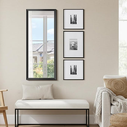 Black Bathroom Mirror 20 x 48 Inch Rectangle Wave Beveled Frame for Wall Bathroom Vanity Mirror for Over Sink, Tempered Glass,for Entryway Hangs, Bathroom Living Room Horizontal or Vertical