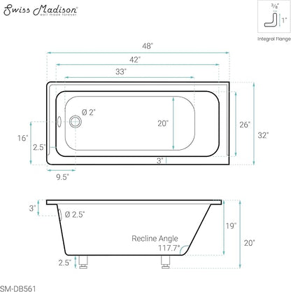 Swiss Madison Voltaire 48" x 32" Left-Hand Drain Alcove Bathtub