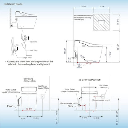 WOODBRIDGE B0960S Auto Flush, Auto Open & Auto Close, 1.28 GPF Single Flush Toilet with Intelligent Smart Seat and Wireless Remote Control, Chair Height
